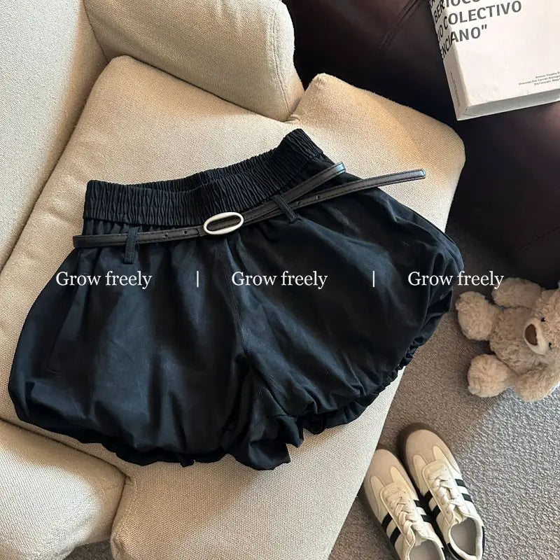 Belted Elastic-Waist Summer Shorts