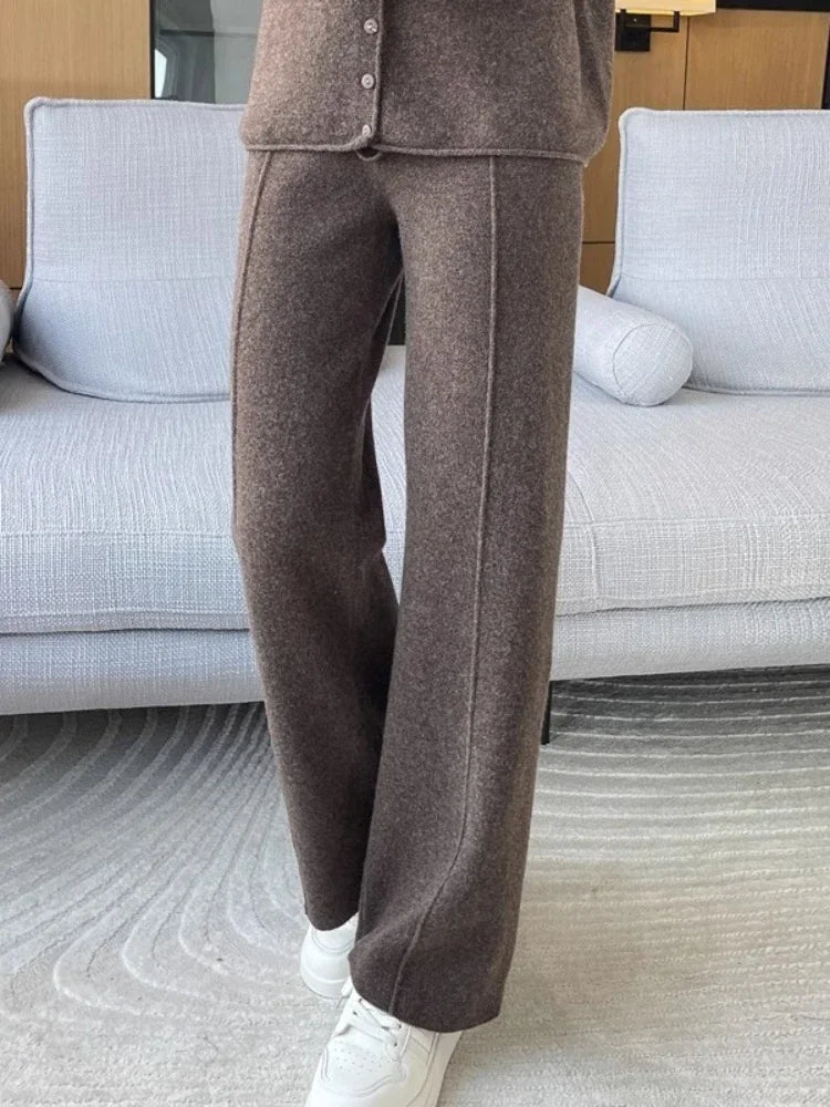 Knitted High-Waist Wide-Leg Pants