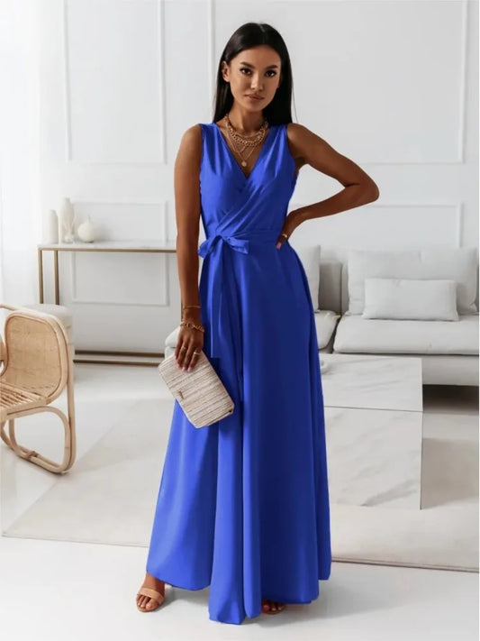 Lace-Up V-Neck Maxi Dress