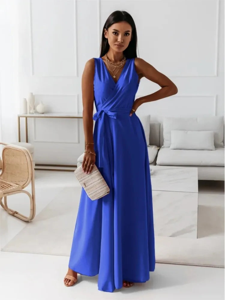 Lace-Up V-Neck Maxi Dress