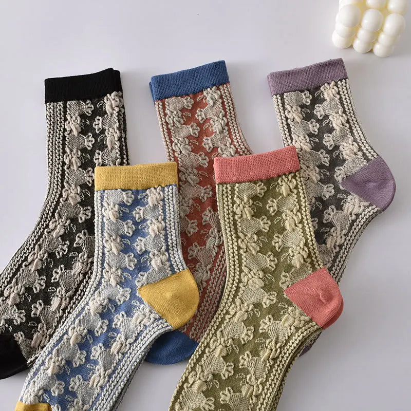 Embroidered Floral Crew Socks