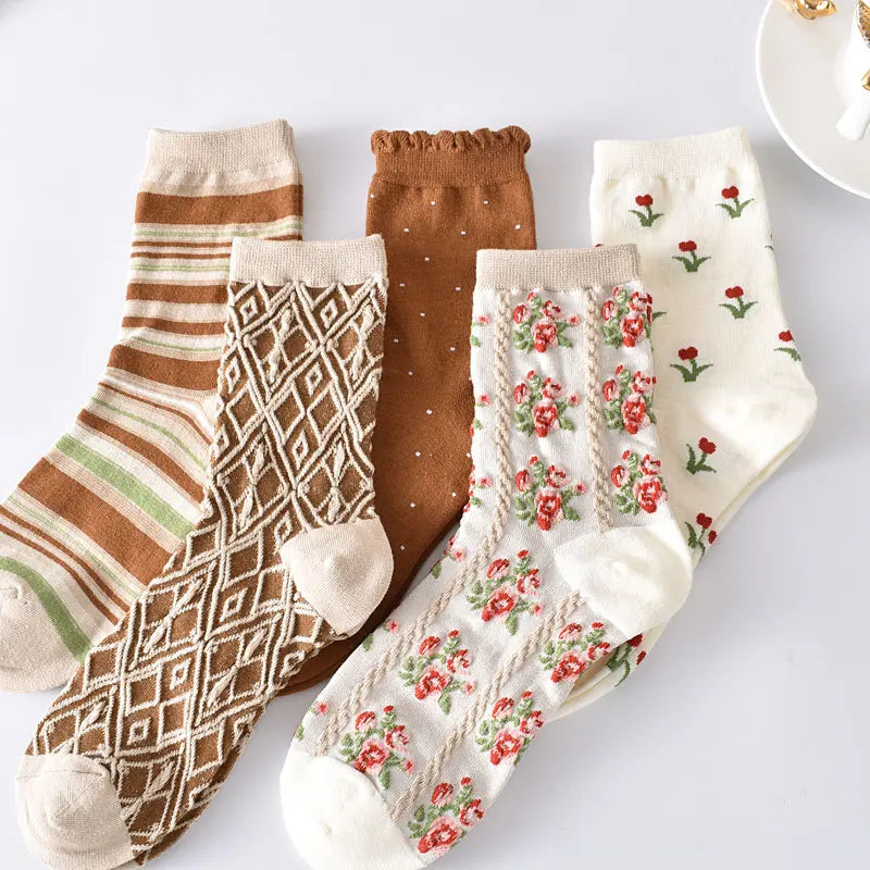 Embroidered Floral Crew Socks