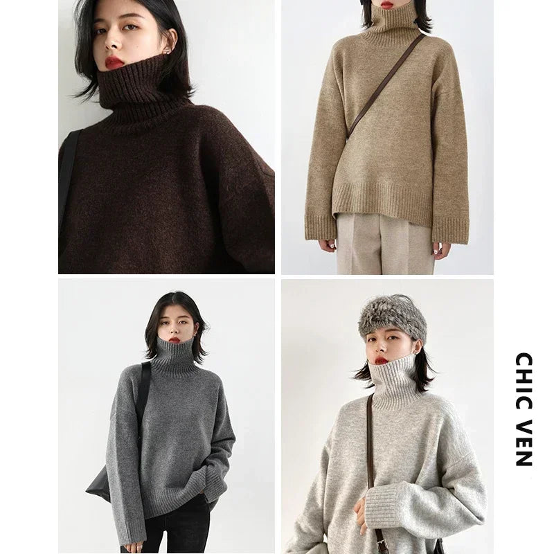 Loose Half-Neck Knit Sweater