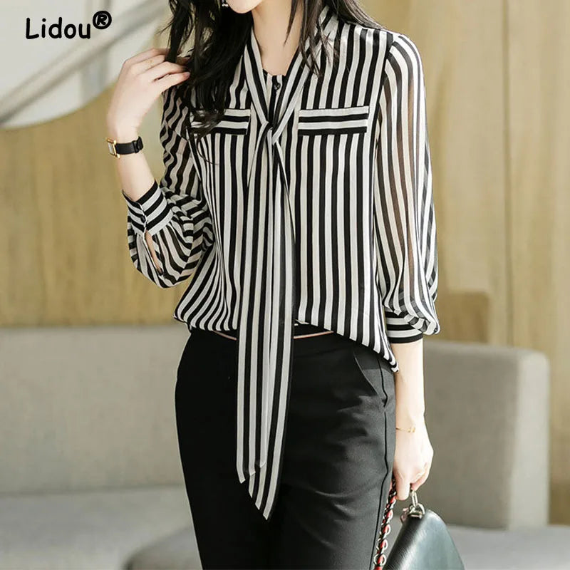 Leopard Scarf-Collar Office Blouse