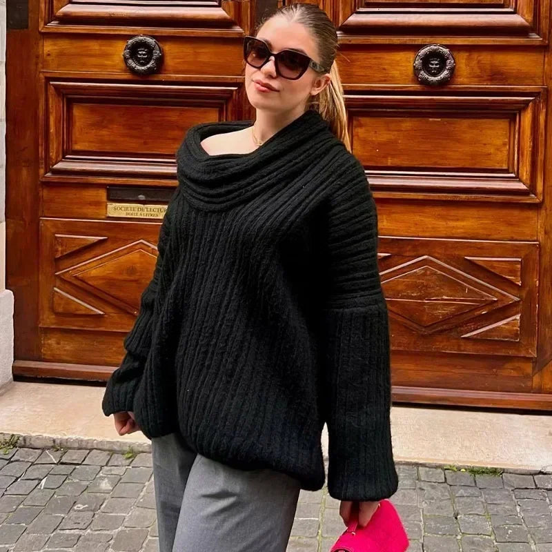 Off-Shoulder Loose Retro Sweater