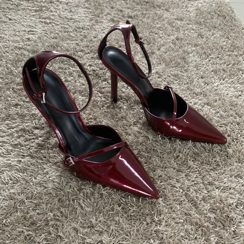 Patent Ankle-Strap Stiletto Pumps