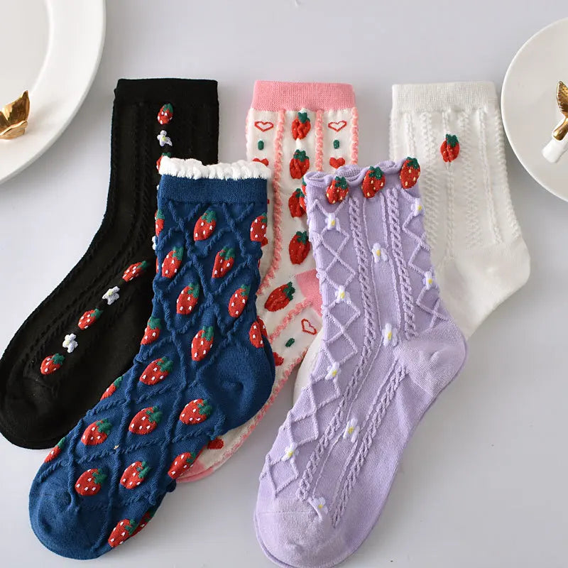 Embroidered Floral Crew Socks