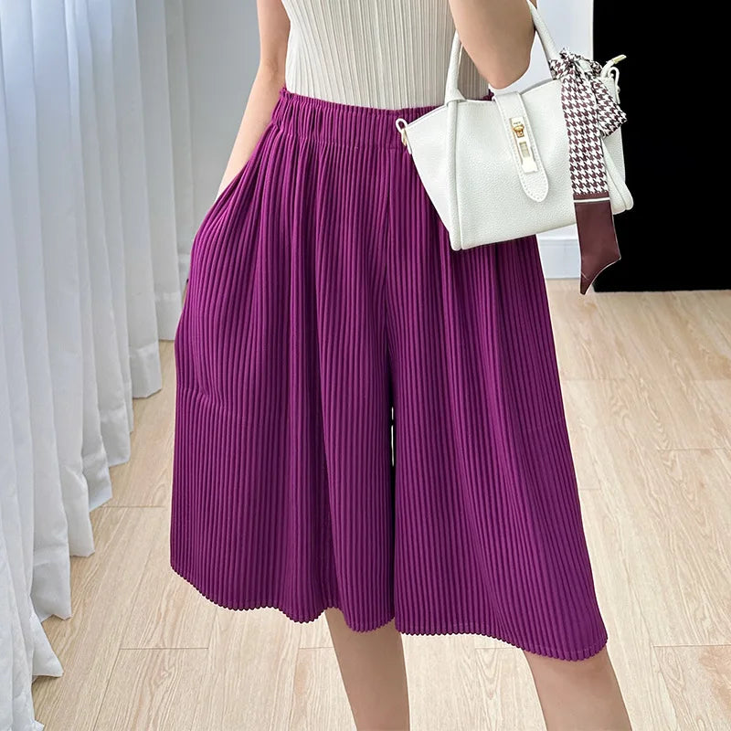 Pleated Wide-Leg Summer Shorts
