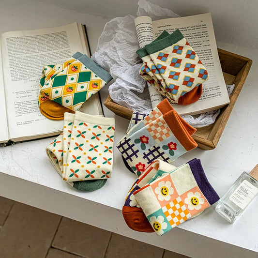 Floral Pattern Cotton-Blend Socks