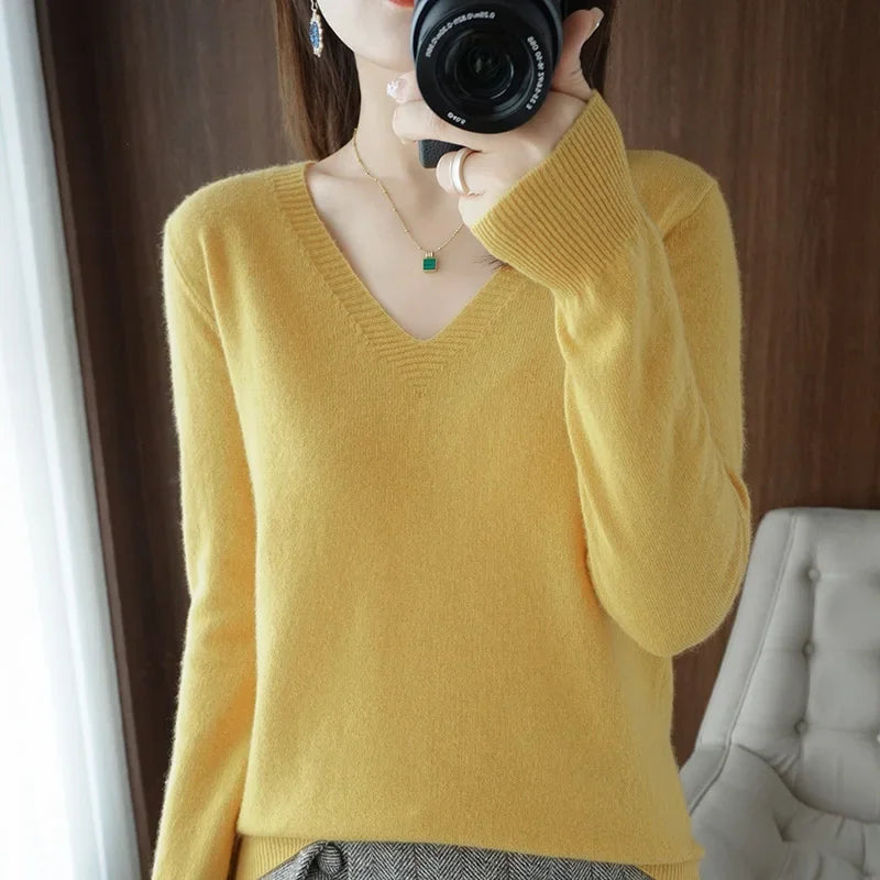 V-Neck High-Stretch Knit Sweater