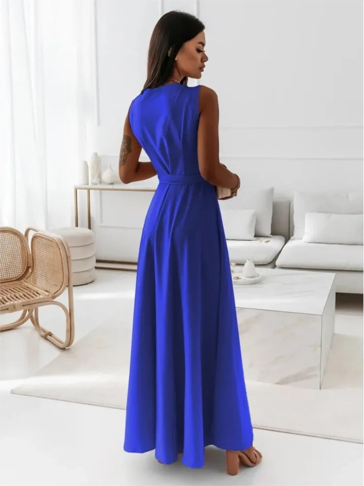 Lace-Up V-Neck Maxi Dress