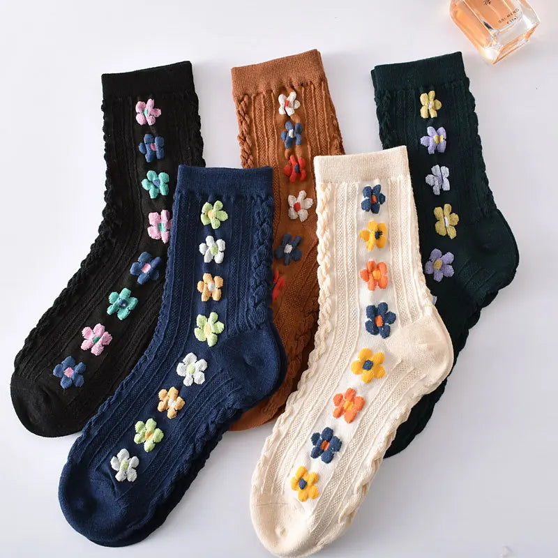 Embroidered Floral Crew Socks