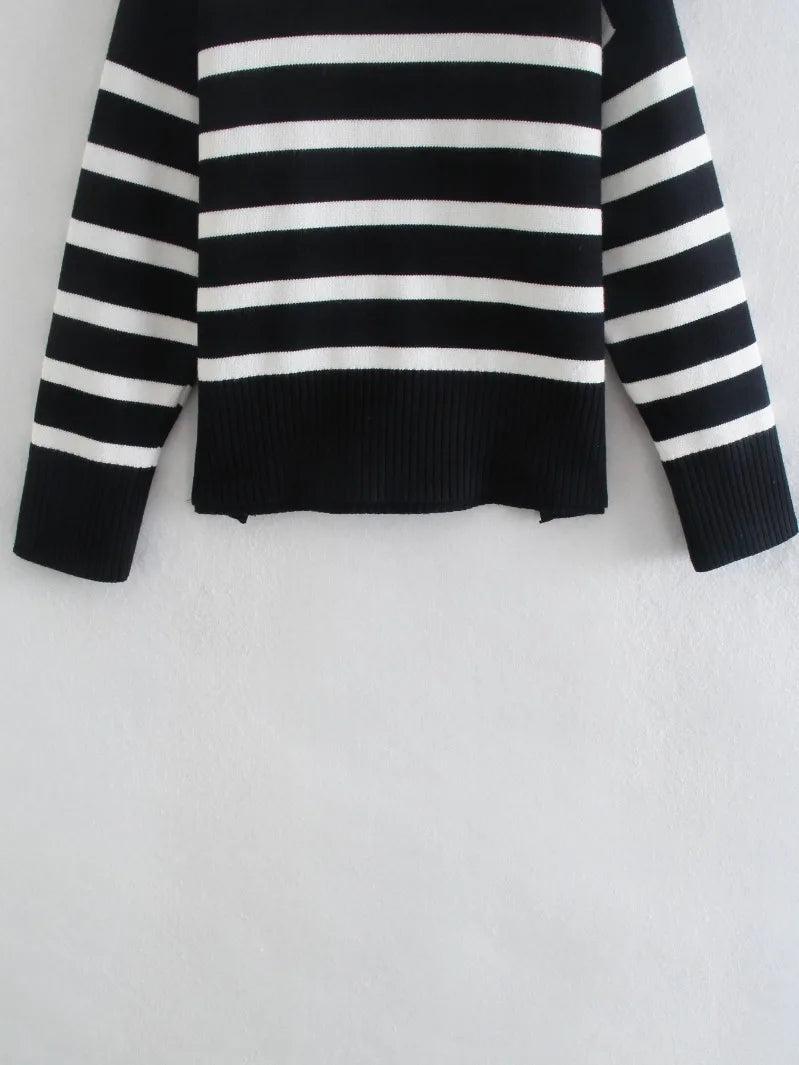 Striped Turtleneck Loose-Knit Sweater