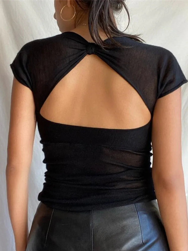 Backless Square-Neck Crop Top