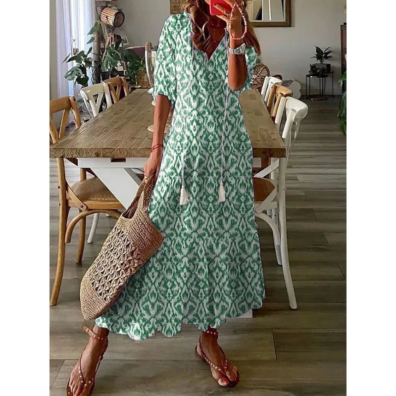 Bohemian Floral V-Neck Maxi Dress