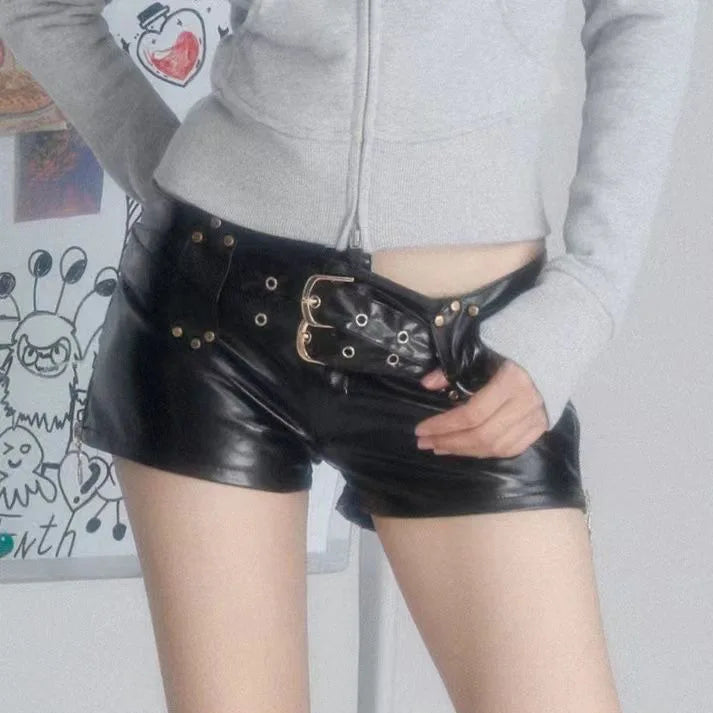 Low-Waist Faux Leather Shorts