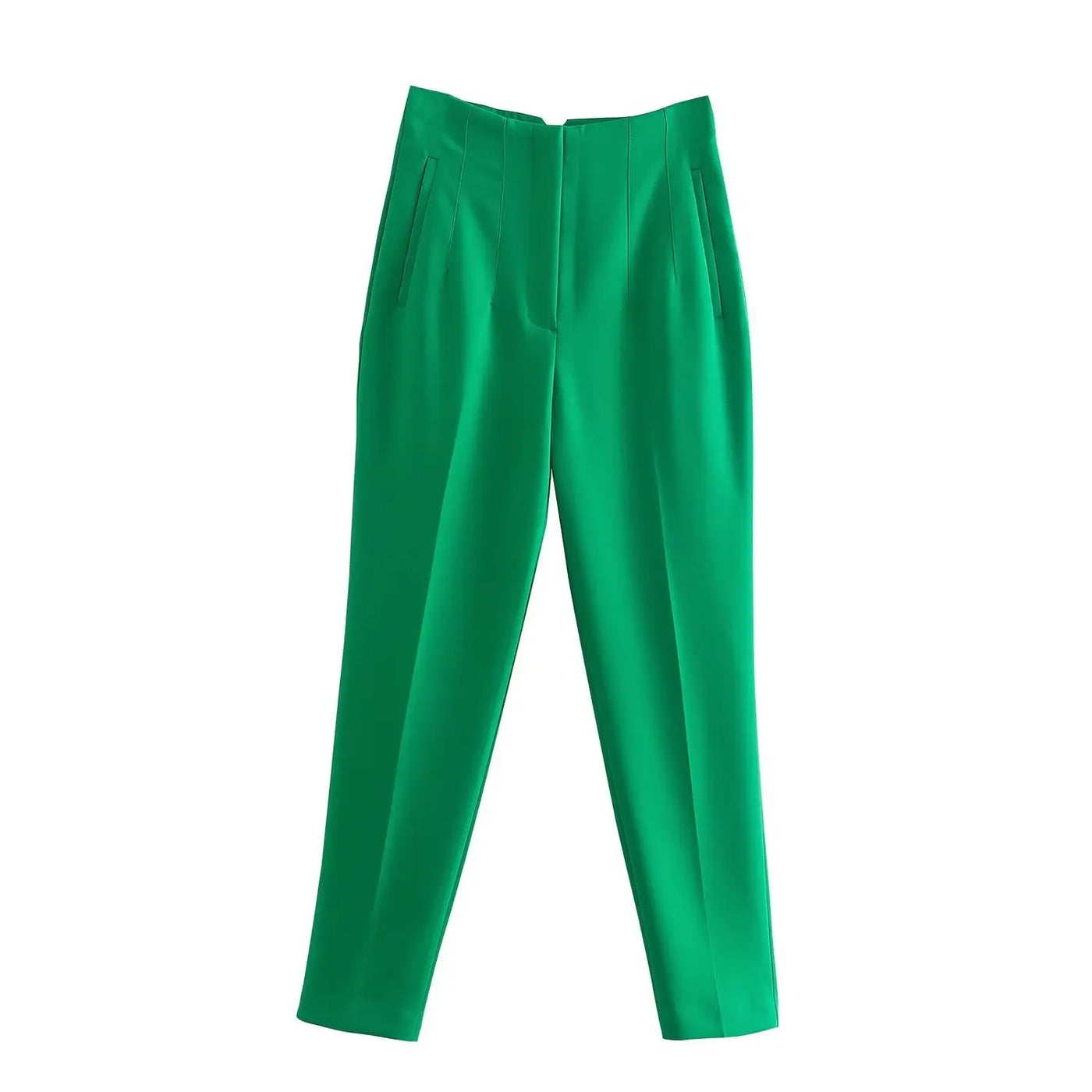 High-Waist Zipper Straight Trousers