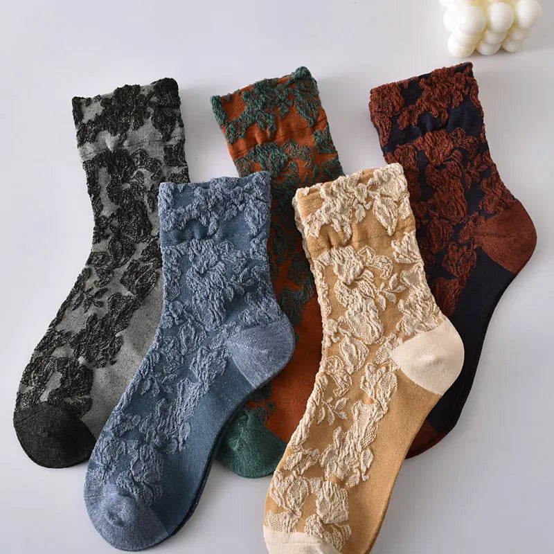 Embroidered Floral Crew Socks