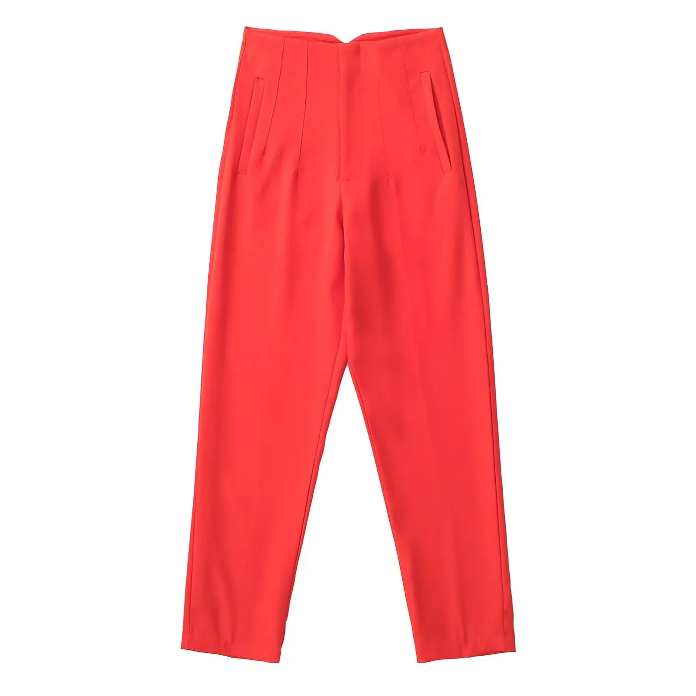 High-Waist Zipper Straight Trousers