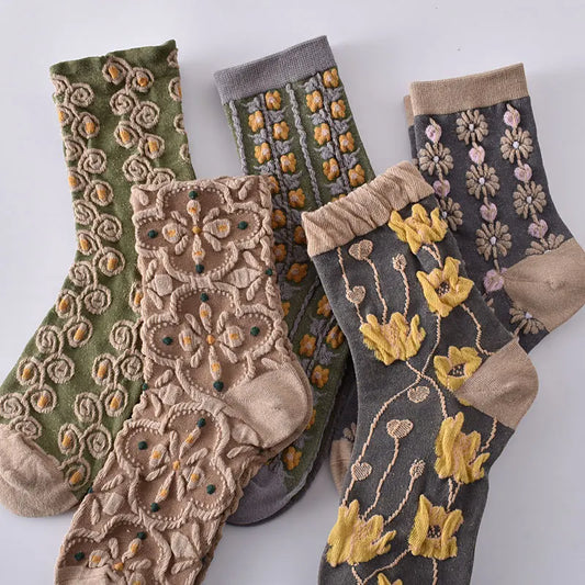 Embroidered Floral Crew Socks