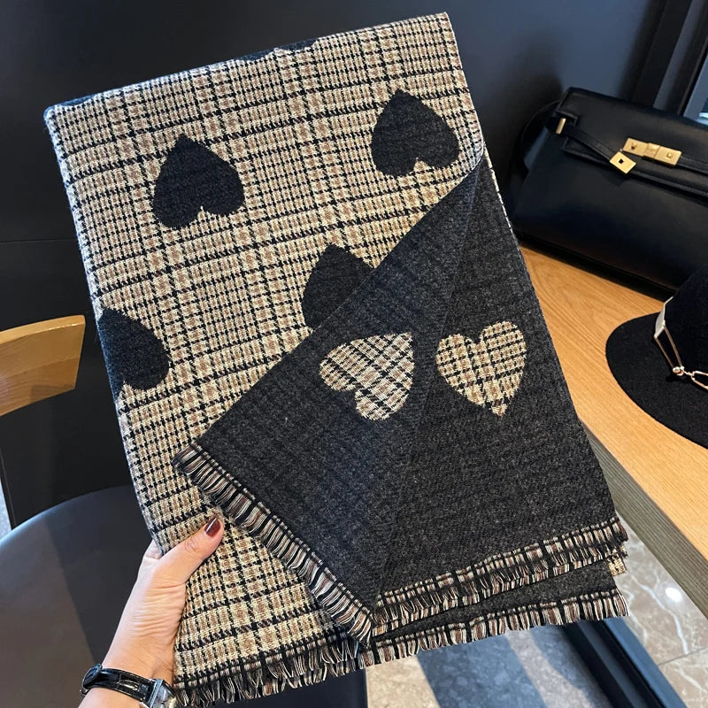 Double-Sided Heart Plaid Scarf