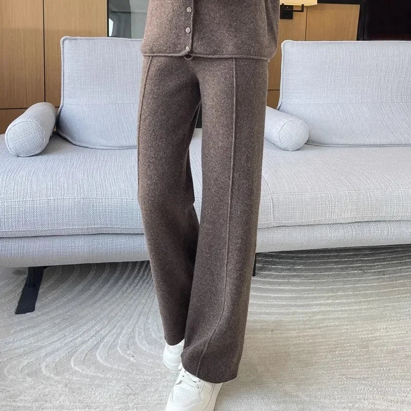 Knitted High-Waist Wide-Leg Pants