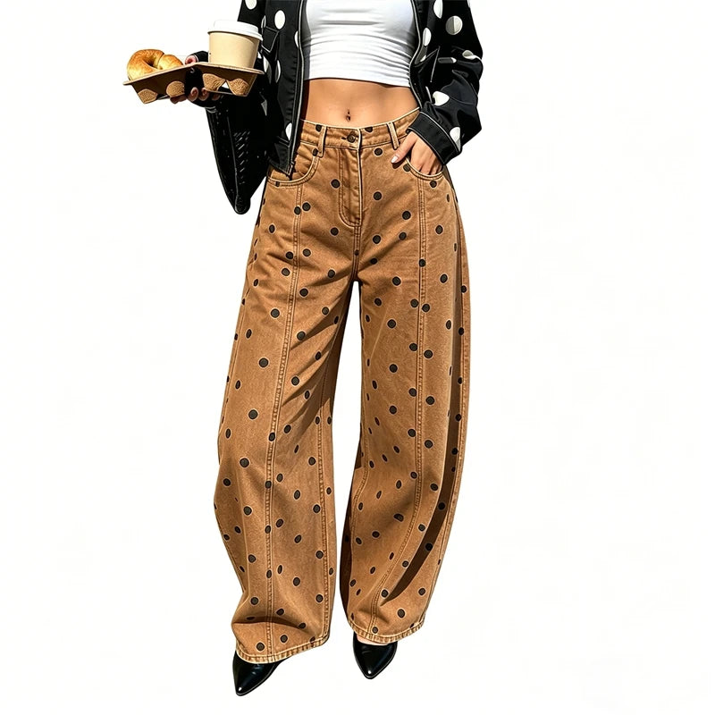 Dotted Barrel-Leg Denim Jeans