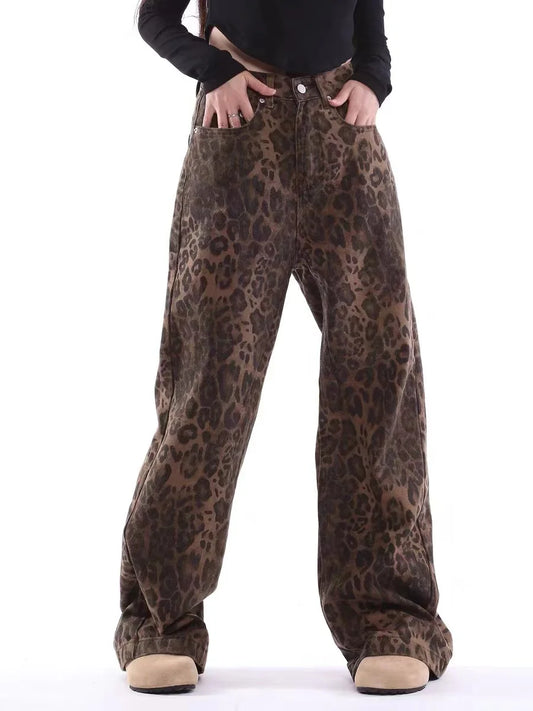 Leopard Print Wide-Leg Jeans