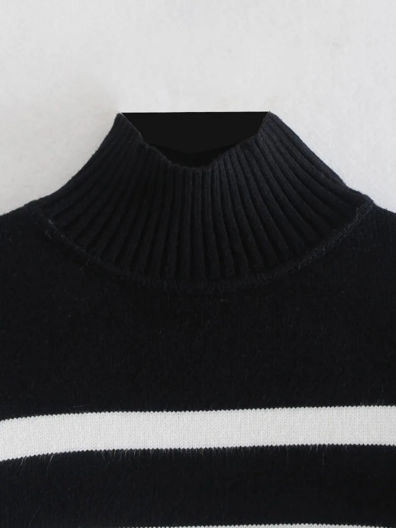 Striped Turtleneck Loose-Knit Sweater