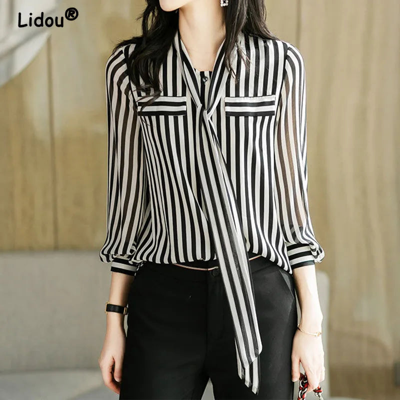 Leopard Scarf-Collar Office Blouse