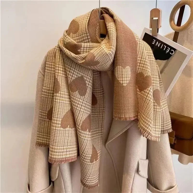 Double-Sided Heart Plaid Scarf
