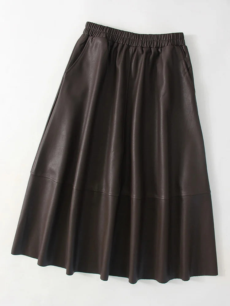 Pocketed Leather Midi Skirt