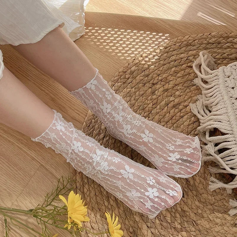 Sheer Floral Lace Socks