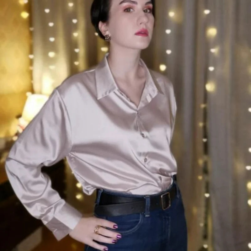 Vintage Button-Up Long-Sleeve Blouse