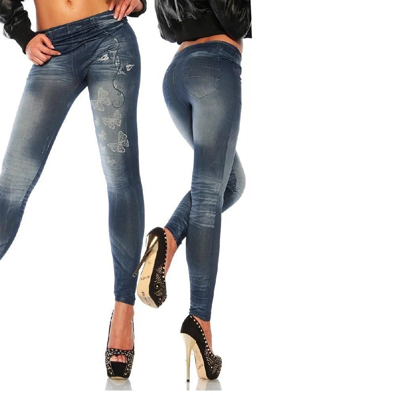 Stretch Denim-Look Skinny Leggings