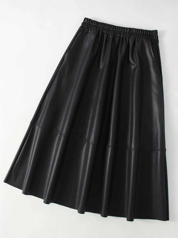 Pocketed Leather Midi Skirt