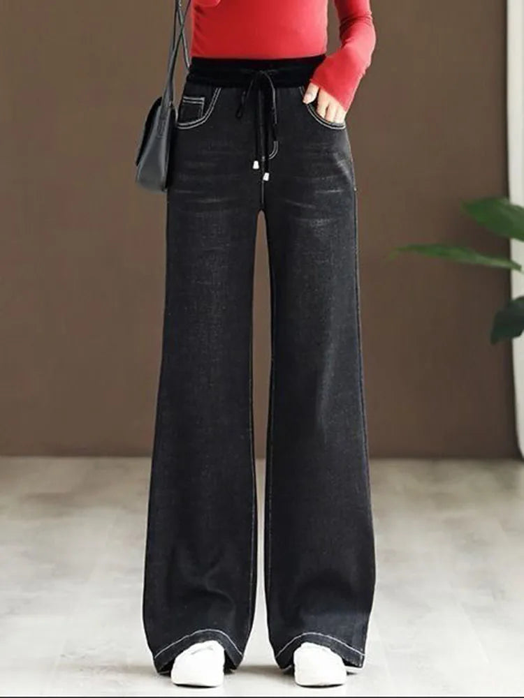 Elastic-Waist Baggy Denim Jeans