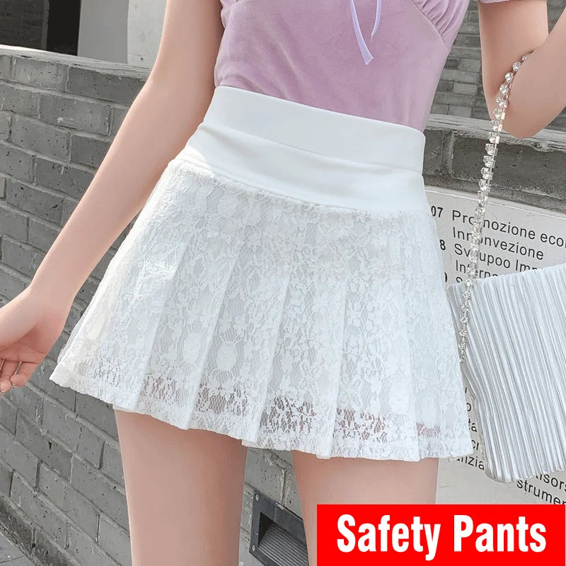 Lace Pleated Mini Skirt