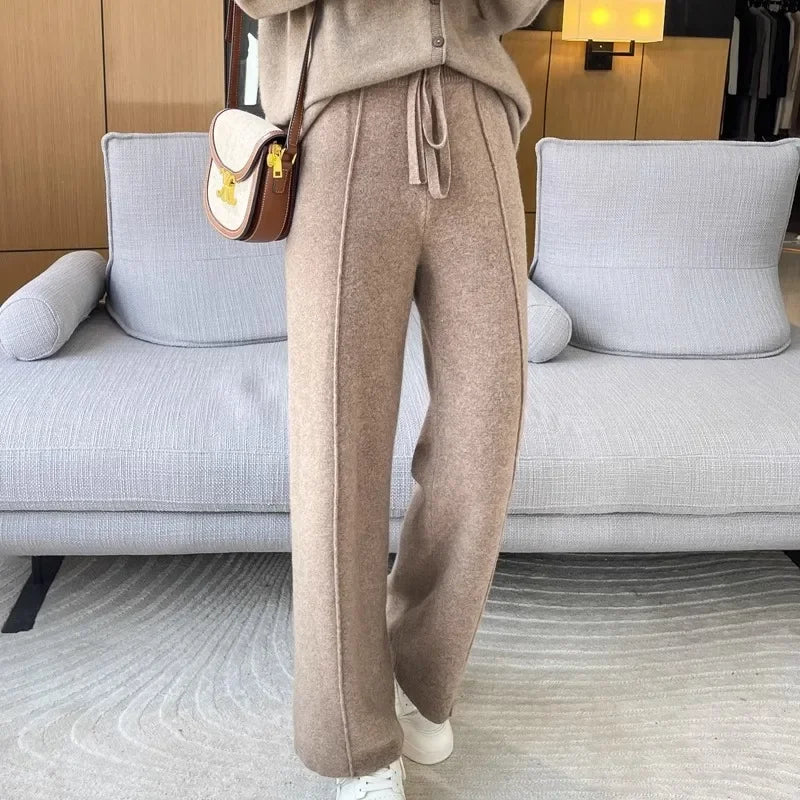 Knitted High-Waist Wide-Leg Pants