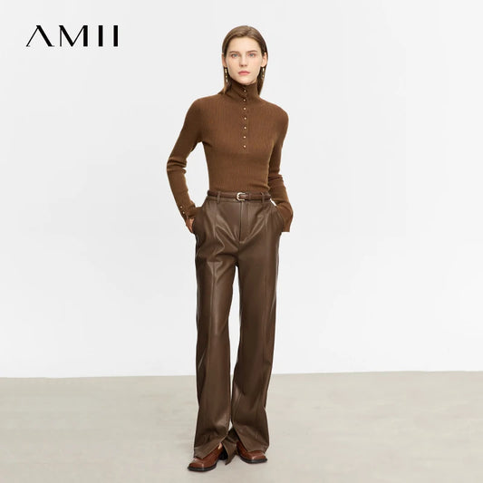 PU Leather Straight-Leg Trousers