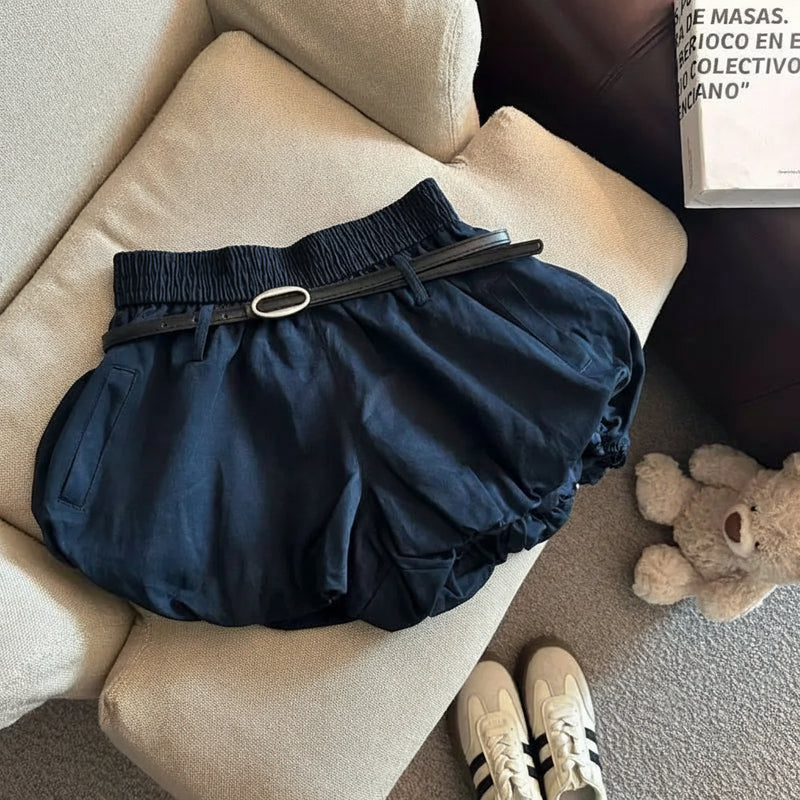 Belted Elastic-Waist Summer Shorts