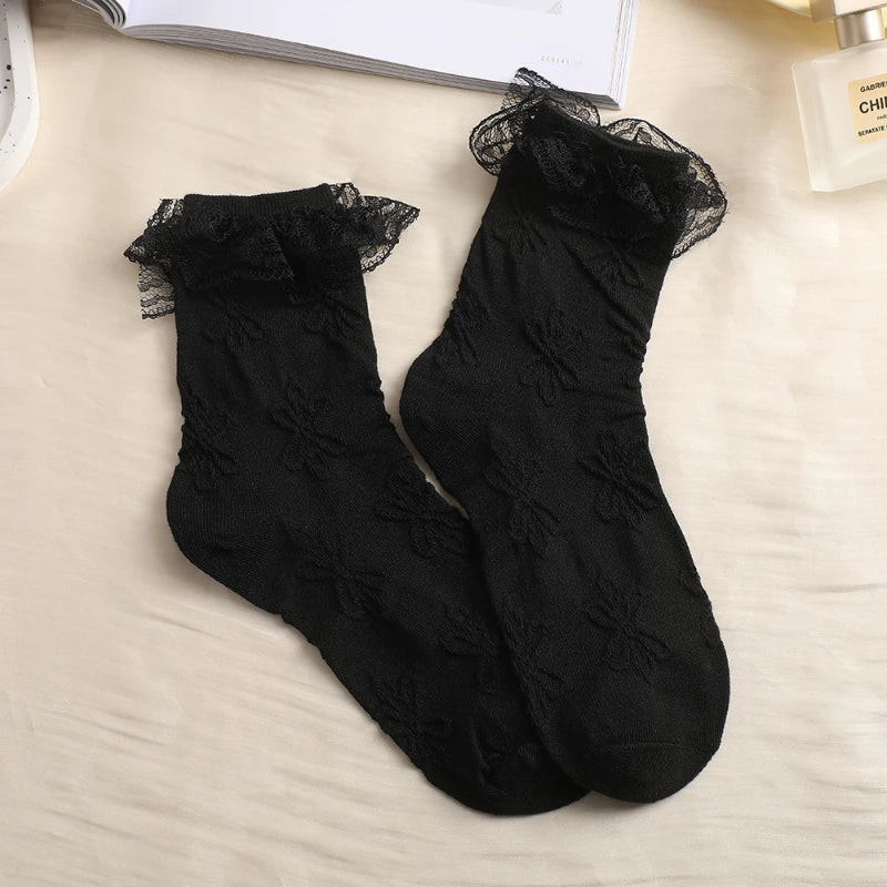 Lace Bow Ruffle Socks