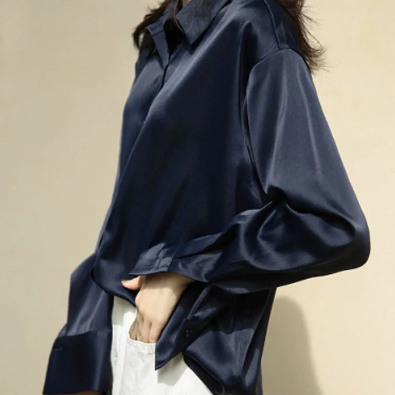 Vintage Button-Up Long-Sleeve Blouse