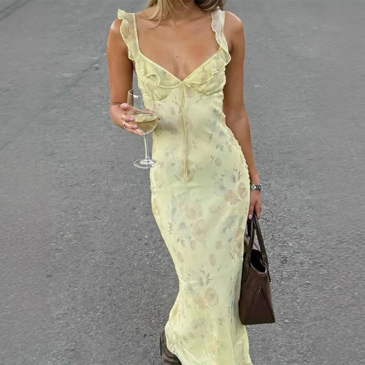 Floral Backless Beach Dress