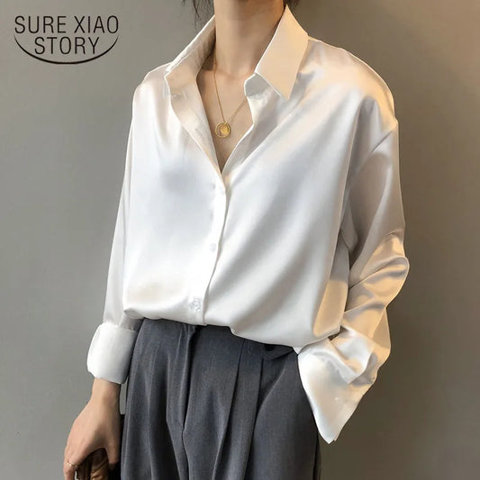 Vintage Button-Up Long-Sleeve Blouse