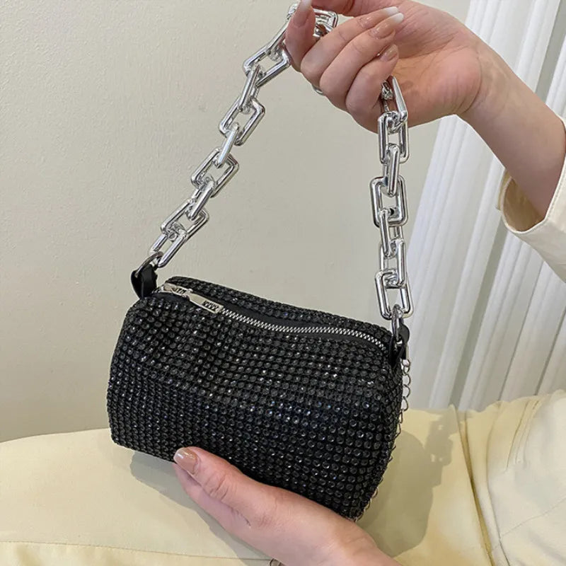 Rhinestone Chain Bucket Bag