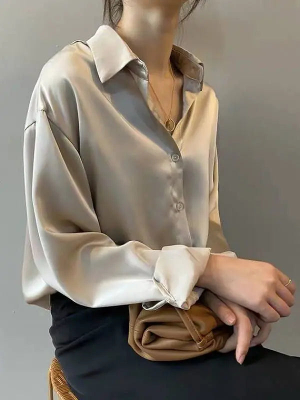 Vintage Button-Up Long-Sleeve Blouse