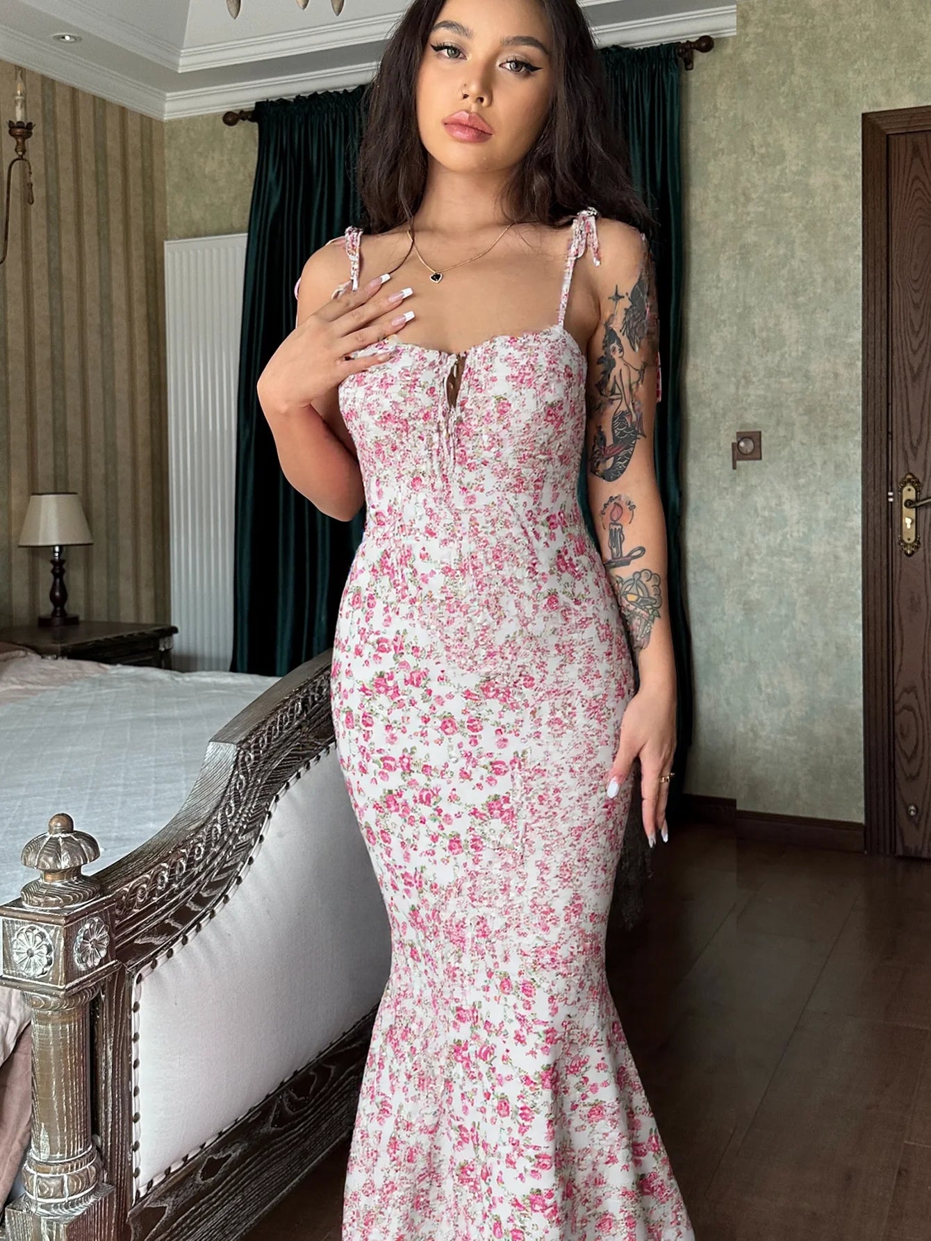 Strapless Floral Bodycon Maxi