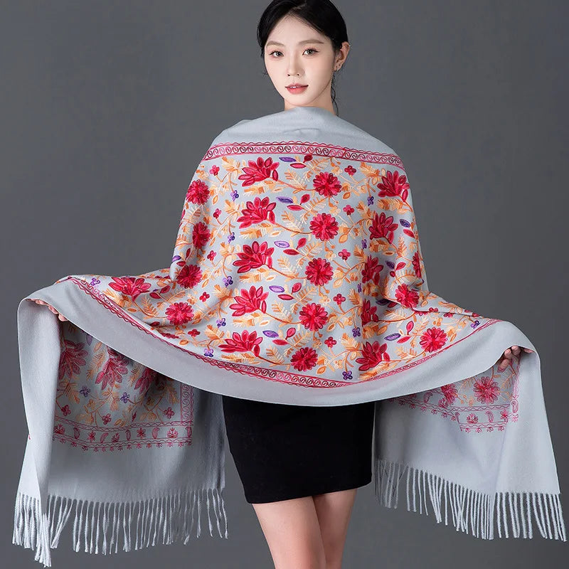 Embroidered Cashmere Blend Shawl