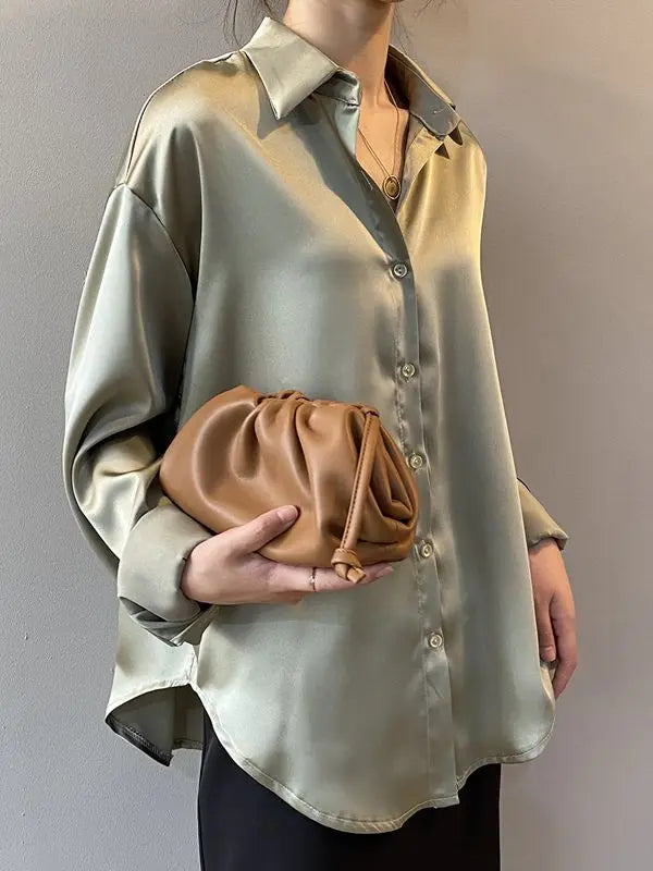 Vintage Button-Up Long-Sleeve Blouse
